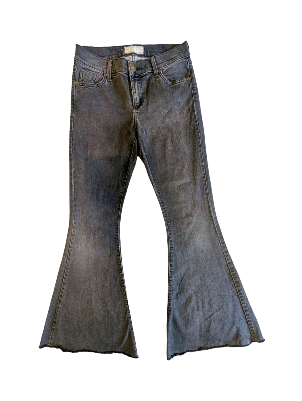 Free People Festival Extreme Flare Bell Bottom Jeans Black Faded sz 28 Boho 70s